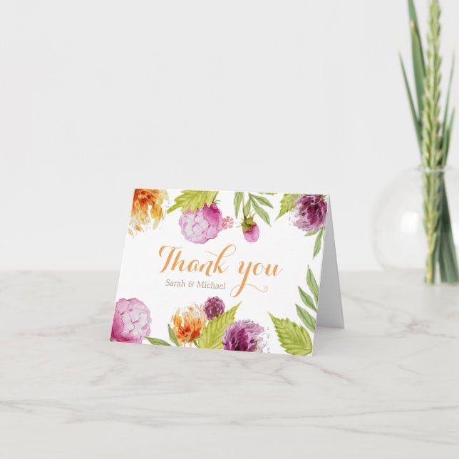 Tarjeta De Agradecimiento Hermosa Floral Pintada (Anverso)