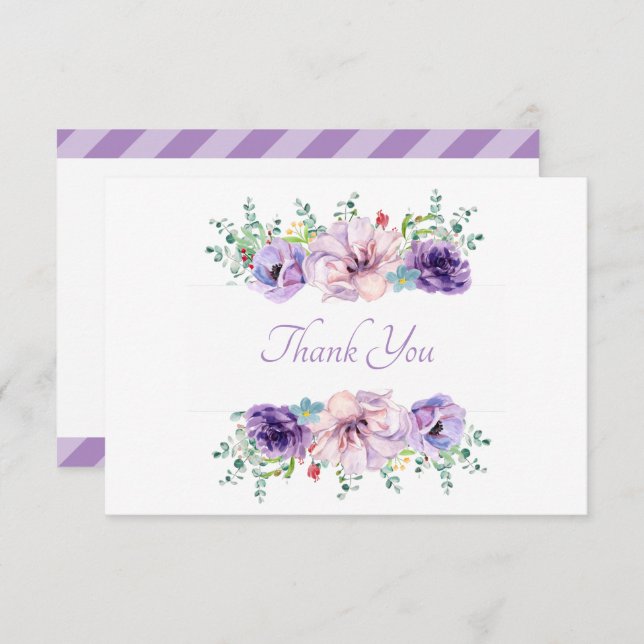 Tarjeta De Agradecimiento Hermosa Floral Púrpura Lavanda (Anverso / Reverso)