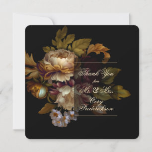 Tarjeta De Agradecimiento Hermosa floral romántica oscura del viejo mundo