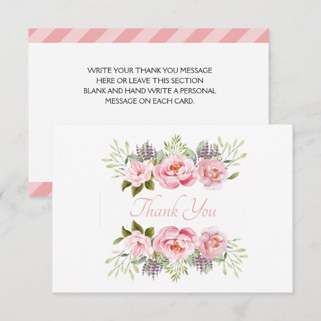 Tarjeta De Agradecimiento Hermosa Floral Rosa (Anverso / Reverso)