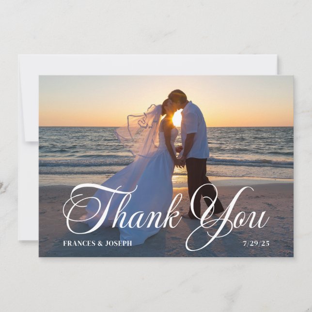Tarjeta De Agradecimiento Hermosa foto Boda de escritura forma (Anverso)