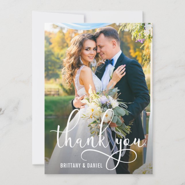 Tarjeta De Agradecimiento Hermosa foto de Boda de escritura caligráfica (Anverso)