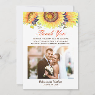 Tarjeta De Agradecimiento Hermosa foto de Boda Rústico del Girasol Gracias