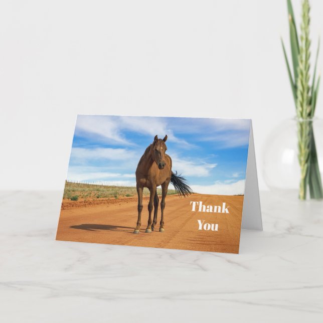 Tarjeta De Agradecimiento Hermosa foto de Brown Horse Road (Anverso)