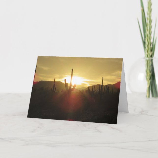 Tarjeta De Agradecimiento Hermosa foto del atardecer del desierto con cactus (Anverso)