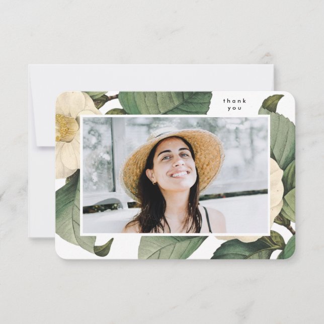 Tarjeta De Agradecimiento Hermosa graduación universitaria floral elegante (Anverso)