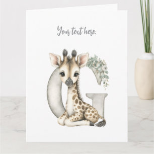 Tarjeta De Agradecimiento Hermosa jirafa alfabeto de animales bebés en acuar