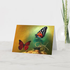 Tarjeta De Agradecimiento Hermosa mariposa roja volando un hilo moderno