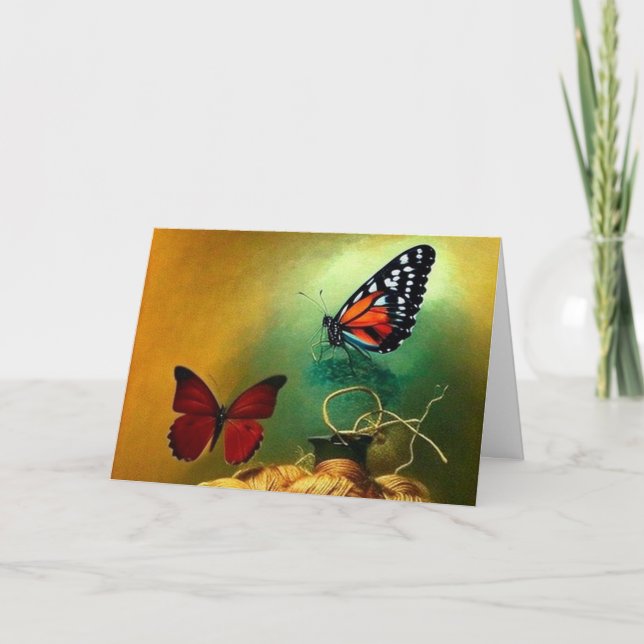 Tarjeta De Agradecimiento Hermosa mariposa roja volando un hilo moderno (Anverso)