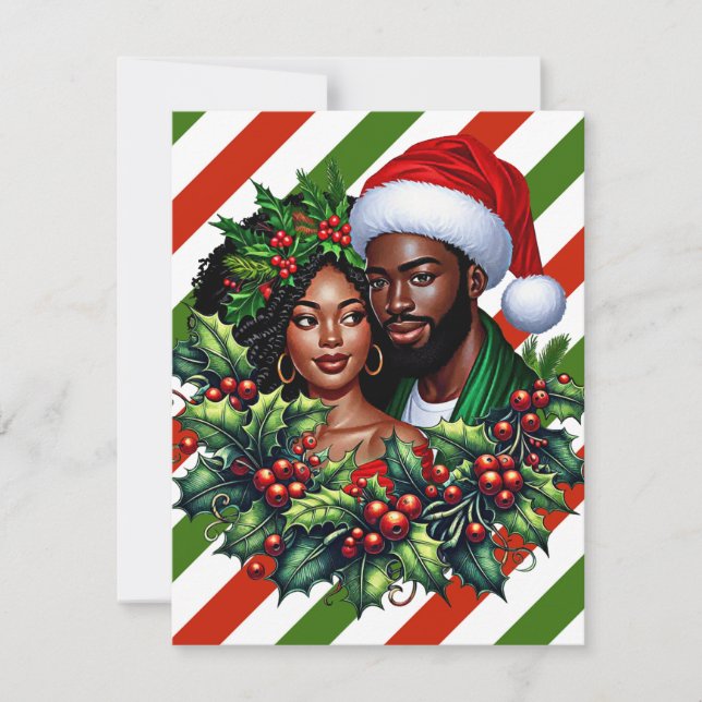 Tarjeta De Agradecimiento Hermosa pareja negra Holly navidades escribieron a (Anverso)