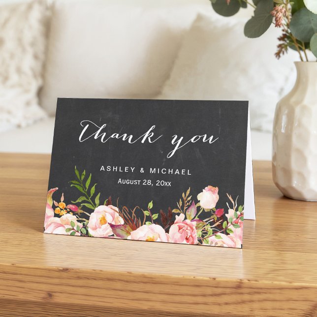 Tarjeta De Agradecimiento Hermosa pizarra floral rústica gracias (Subido por el creador)