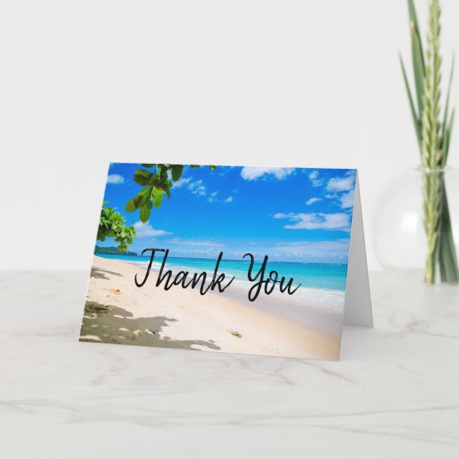 Tarjeta De Agradecimiento Hermosa playa tropical soleada. (Anverso)