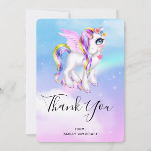 Tarjeta De Agradecimiento Hermosa unicornio con arcoiris