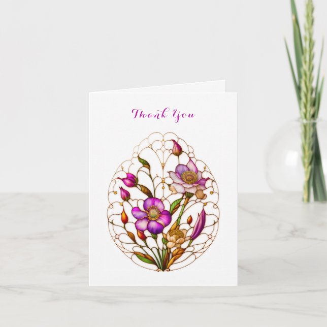 Tarjeta De Agradecimiento Hermosa ventana de vidrio emplomado floral (Anverso)