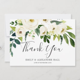 Tarjeta De Agradecimiento Hermosa y floreciente boda floral blanca elegante