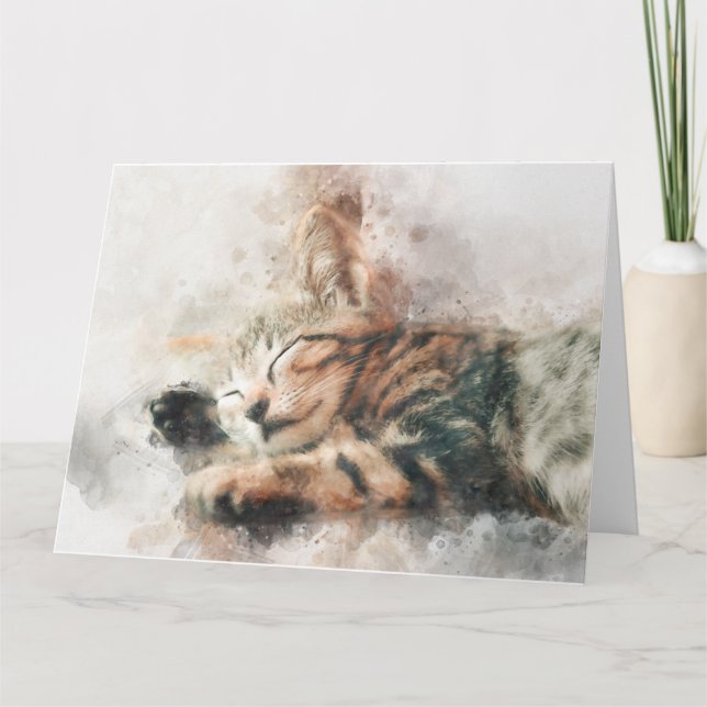 Tarjeta De Agradecimiento Hermosa y linda gatita durmiendo color (Anverso)