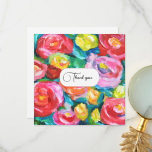 Tarjeta De Agradecimiento Hermosas Flores Abstractas Vibrantes de Rosa Artís