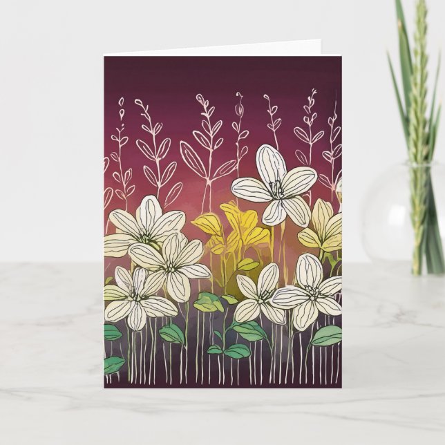 Tarjeta De Agradecimiento Hermosas flores acento de Borgoña (Anverso)