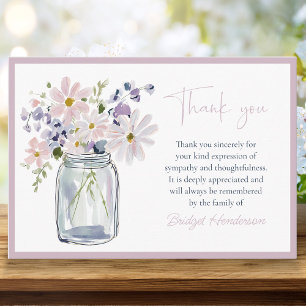 Tarjeta De Agradecimiento Hermosas Flores Acuarela en Tarro de Mason Funeral