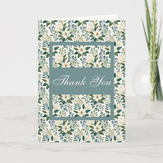 Tarjeta De Agradecimiento Hermosas flores blancas modernas y bayas (Anverso)