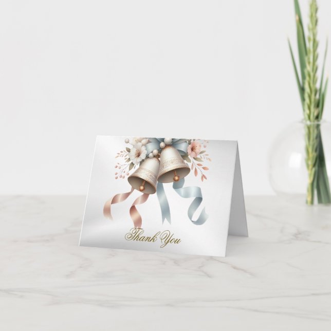 Tarjeta De Agradecimiento Hermosas flores de casamiento de las campanas rosa (Anverso)
