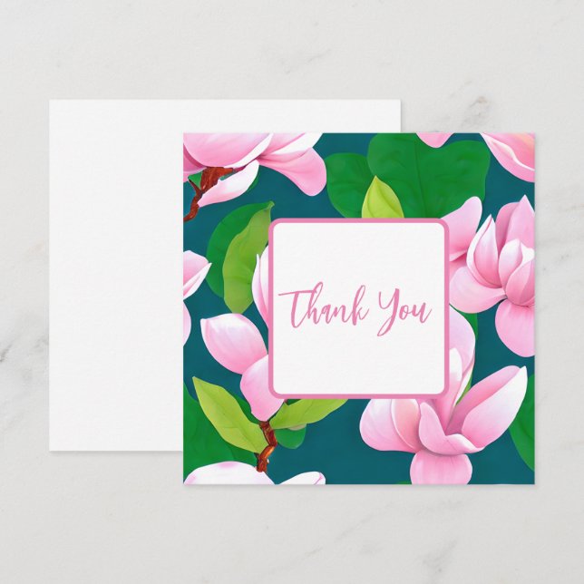 Tarjeta De Agradecimiento Hermosas flores de magnolia rosada (Anverso / Reverso)