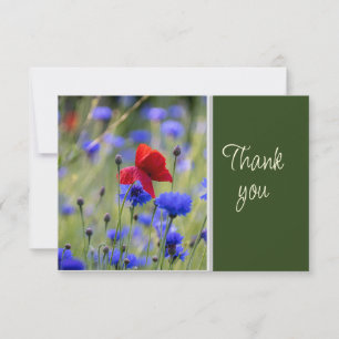 Tarjeta De Agradecimiento Hermosas flores rojas azules acuarela Gracias