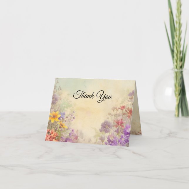 Tarjeta De Agradecimiento Hermosas flores silvestres de elegante boda (Anverso)