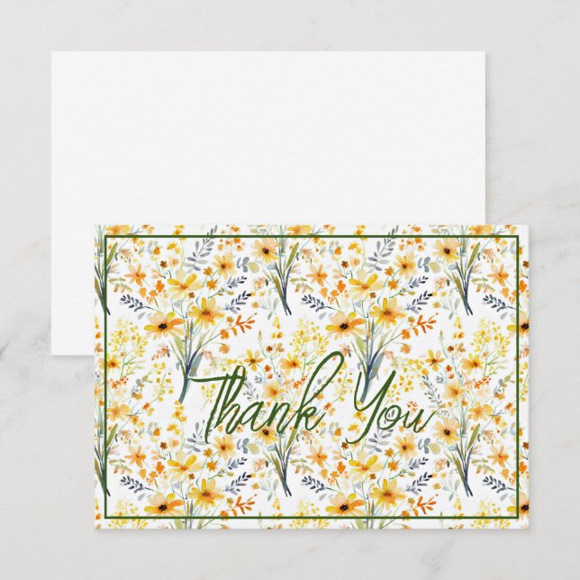 Tarjeta De Agradecimiento Hermosas flores silvestres de primavera amarilla (Anverso / Reverso)