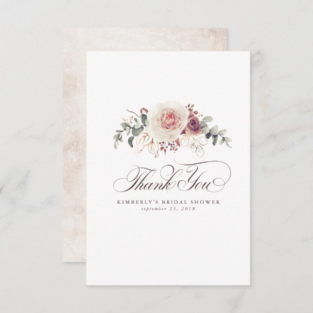 Tarjeta De Agradecimiento Hermosas Flores Sombreadas Elegantes Pequeñas Grac (Anverso / Reverso)