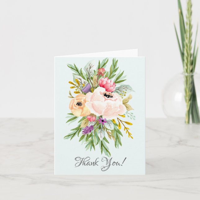 Tarjeta De Agradecimiento Hermosas Peonies Floral Bridal Shower (Anverso)