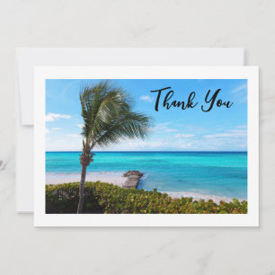 Tarjeta De Agradecimiento Hermoso árbol de palma tropical ventoso en la play