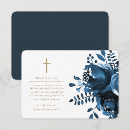 Tarjeta De Agradecimiento Hermoso Baptismo Floral Azul Gracias