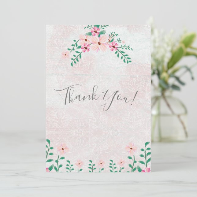 Tarjeta De Agradecimiento Hermoso Boda de acuarela floral rosa (Anverso de pie)