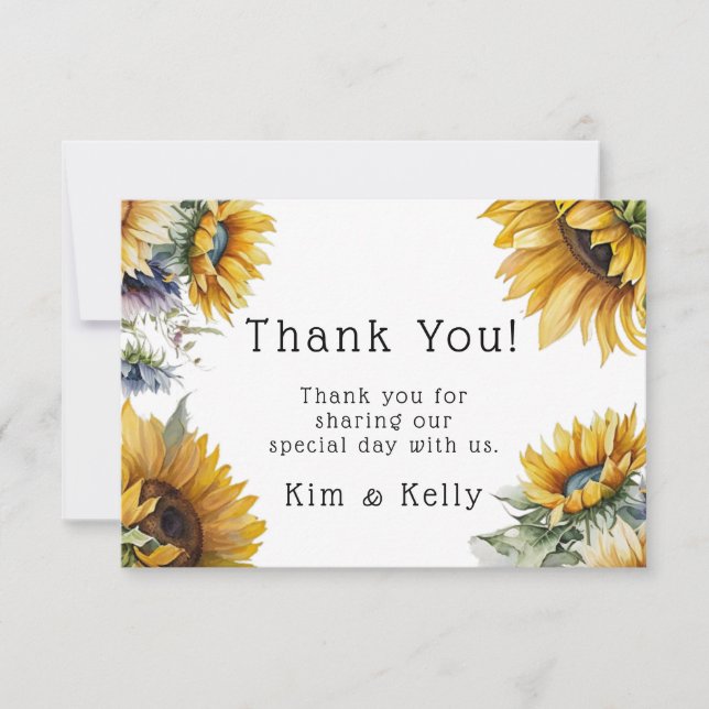 Tarjeta De Agradecimiento Hermoso Boda de Fall Sunflowers Airy (Anverso)