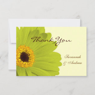 Tarjeta De Agradecimiento Hermoso Boda elegante verde Gerber Daisy
