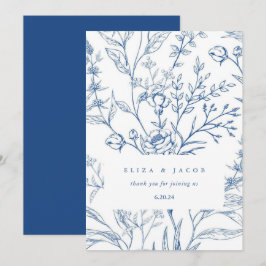 Tarjeta De Agradecimiento Hermoso Boda floral azul y blanco
