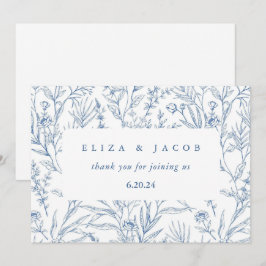 Tarjeta De Agradecimiento Hermoso Boda floral azul y blanco
