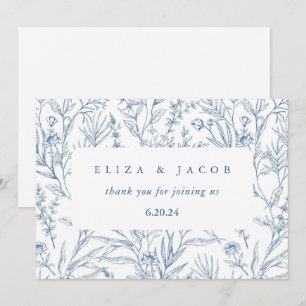 Tarjeta De Agradecimiento Hermoso Boda floral azul y blanco