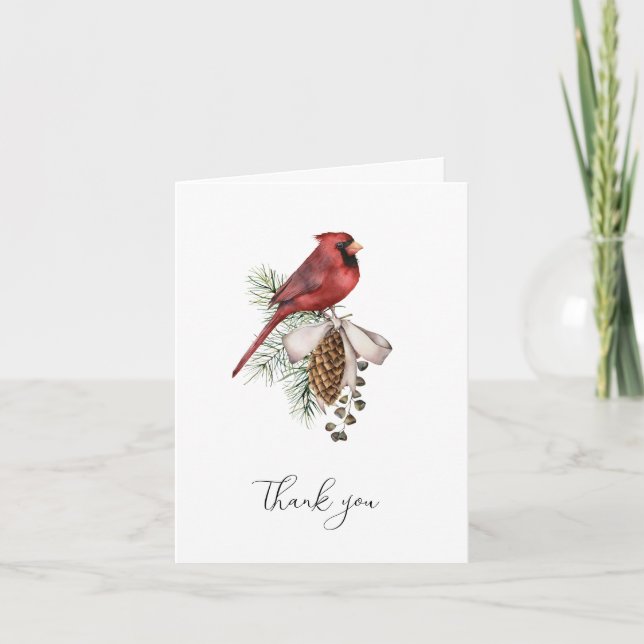 Tarjeta De Agradecimiento Hermoso cardenal de Navidades rojos (Anverso)