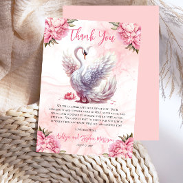 Tarjeta De Agradecimiento Hermoso Chica floral rosa de cisne Baby Shower