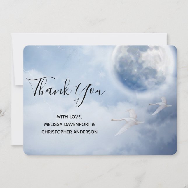 Tarjeta De Agradecimiento Hermoso cielo azul con cisnes voladores (Anverso)