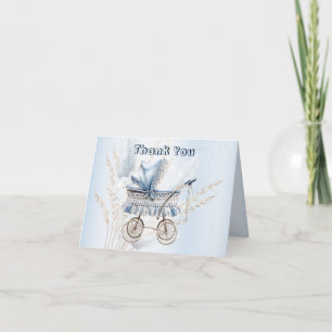 Tarjeta De Agradecimiento Hermoso Cochecito Clásico de Bebé Azul Floral Prec