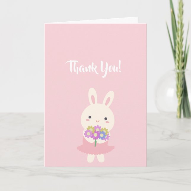 Tarjeta De Agradecimiento Hermoso conejo conejo conejo conejito rosado Kawai (Anverso)