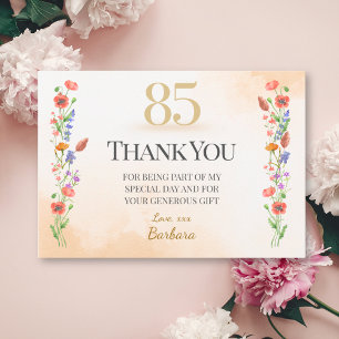 Tarjeta De Agradecimiento Hermoso cumpleaños 85 - Diseño de flores silvestre