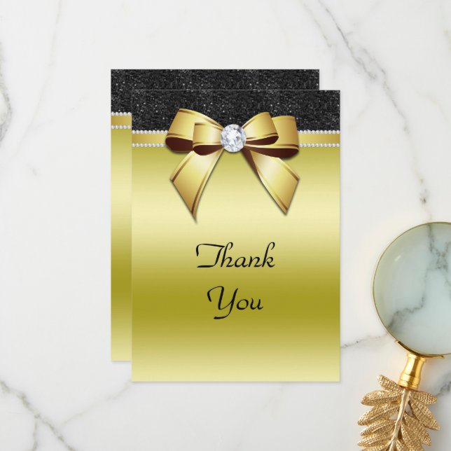 Tarjeta De Agradecimiento Hermoso cumpleaños de oro y joyas negras (Anverso/Reverso In Situ)