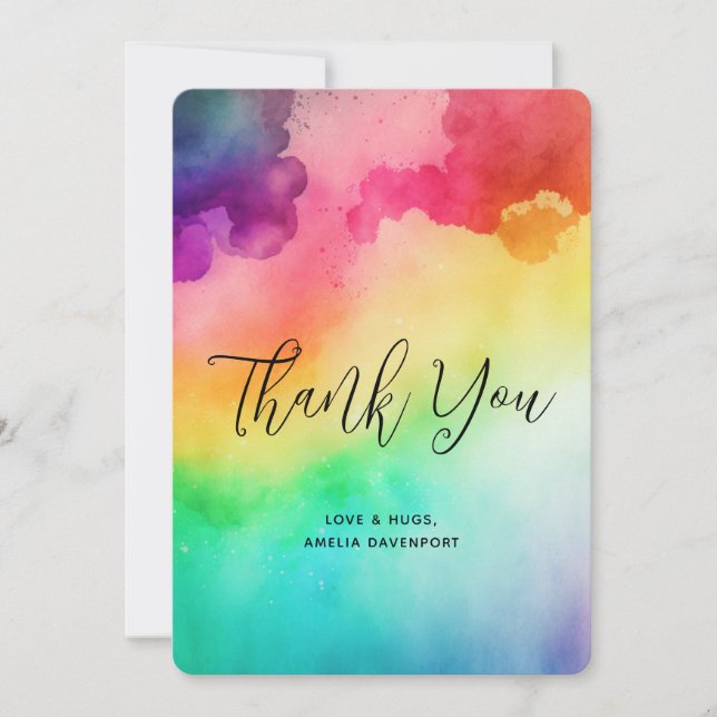 Tarjeta De Agradecimiento Hermoso diseño abstracto de colores arcoiris (Anverso)