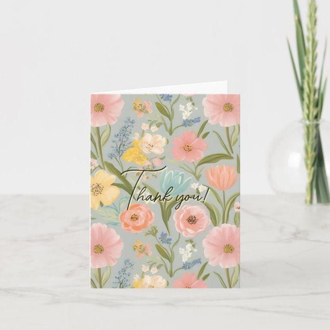 Tarjeta De Agradecimiento Hermoso diseño personalizado floral Gracias a las  (Anverso)