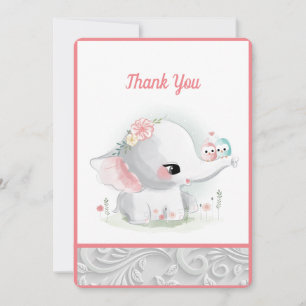 Tarjeta De Agradecimiento Hermoso Elefante Bebé Niña Blanco