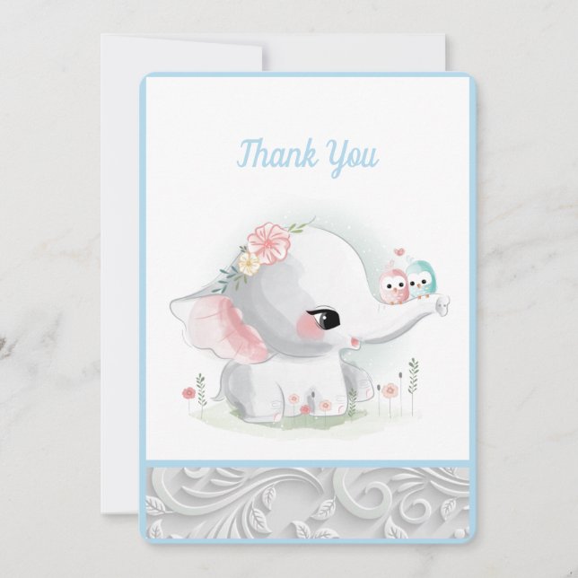 Tarjeta De Agradecimiento Hermoso elefante de bebé blanco (Anverso)